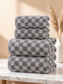 1/2 Pcs(13.39*29.13 Inch/27.56*55.12 Inch)Checkerboard Coral Fleece Towel&Bath Towel Set,Ultra‑Soft Skin‑Friendly,High Water‑Absorbent,Lint‑Free,Quick‑Dry Thick Hand Towel, For Daily Use In Bathroom,Shower,Gym,Spa,Dorm Must‑Have For Back‑To‑School - Grey - View 6