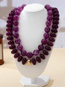 OABE 2pcs/Set Bohemian Style Purple Beaded Layered Necklace Set With Round And Oval Beads, Suitable For Women's Daily Wear - Purple - View 7