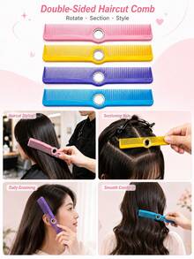 1pc Rotating Bearing Hairdressing Comb With Double-Sided Dense And Sparse Teeth, Anti-Slip And Durable Plastic Hairdressing Tool, Suitable For Home And Salon Use, Anti-Static And Non-Tugging Hair Comb, For Sectioning And Trimming Bangs And Long Hair, Portable Double-Sided Design, Professional Hairdresser Hair Cutting Comb, Suitable For Combing Hair And Salon Styling Tool - Multicolor - View 5