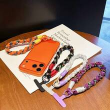 Handmade Woven Cotton Rope Unique Niche Beaded Girls' Portable Small Pendant Chain Bag Charm Creative Versatile Thick Keyring Contrast Color Lanyard Short Wrist Strap Anti-Drop Phone Rope Phone Chain - Multicolor - View 2