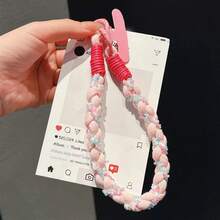 Handmade Woven Cotton Rope Unique Niche Beaded Girls' Portable Small Pendant Chain Bag Charm Creative Versatile Thick Keyring Contrast Color Lanyard Short Wrist Strap Anti-Drop Phone Rope Phone Chain - Multicolor - View 16