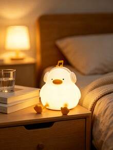 1pc Cute Duck Silicone Tap Night Light, Rechargeable Patting Lamp, Soft Warm Bedside Sleep Lamp, Eye‑Caring Atmosphere Table Lamp, Creative Holiday Gift For Bedroom Dorm Home Decor, Present For Friends Family - Multicolor - View 1
