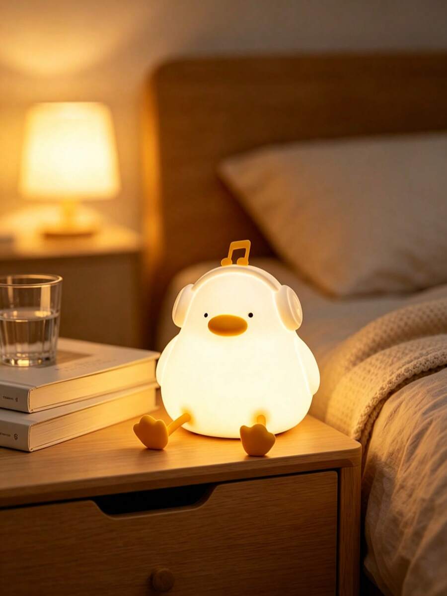 1pc Cute Duck Silicone Tap Night Light, Rechargeable Patting Lamp, Soft Warm Bedside Sleep Lamp, Eye‑Caring Atmosphere Table Lamp, Creative Holiday Gift For Bedroom Dorm Home Decor, Present For Friends Family - Multicolor - View 1