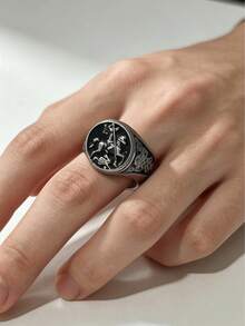 1pc St. George Dragon Slayer 316L Stainless Steel Ring, Vintage Celtic Knot Engraved Men's Ring, Non-Fading - St. George Dragon Slayer Men's Ring - View 5