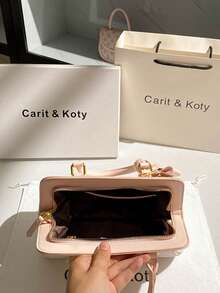 Carit & Koty 1件女款手提包，PU皮革斜挎包，附可調節長肩帶，適合女性日常通勤、約會、購物、場合使用，單肩包，包飾吊飾 - 粉色 - 查看 5