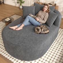 Komprimierter ovaler Relaxsessel aus Cordstoff – Montagefreier Einzelsessel mit tiefer Sitzfläche (122 cm), Lounge-Sessel für Wohnzimmer, Schlafzimmer & Leseecke – Hellbeige/Grün/Grau - Grau - Übersicht 5