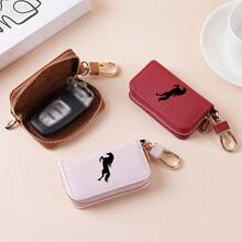 Galloping Horse Silhouette Key Fob Case Crossgrain Leather Zipper Keychain Wallet With Silver Metal Hook - Multicolor - View 7
