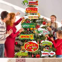 The Grinch Christmas Tree Hanging Ornament, Whoville Theme Paper Sign Decoration, Welcome To Whoville Directional Sign Hanging Plaque, Suitable For Christmas Tree, Home, Party Decoration - Multicolor - View 6