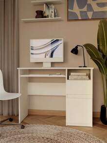 51*98.5*75.5 Cm Nordic Style White Oak Desk, Made Of Durable Engineered Wood, Practical Table, Functional Office Desk, Versatile Computer Desk, Multi-Purpose Tables, Sturdy Work Table, Practical Office Desk, Classic Office Furniture - White - View 3