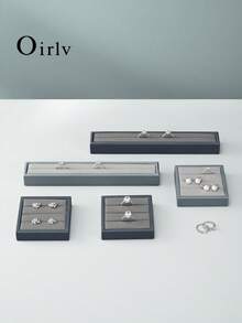 Oirlv 奢華皮革珠寶戒指展示架收納托盤，戒指收納展示托盤 - 灰色 - 查看 2