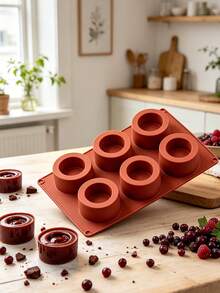 Rund silikonbakform med 6 hål och textur för tårta, mousse, choklad, pudding och dessert, DIY-bakverktyg för hemmet - Multifärgad - Visa 5