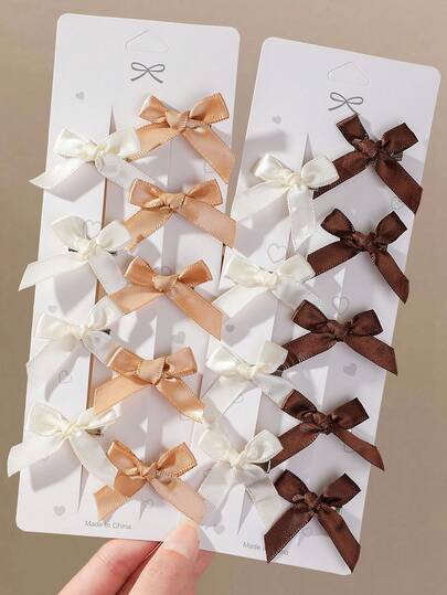 20pcs Girls Brown Fabric Bow Ribbon Hair Clips, Versatile Bangs Back Head Side Clips, Hair Accessories For Daily Use