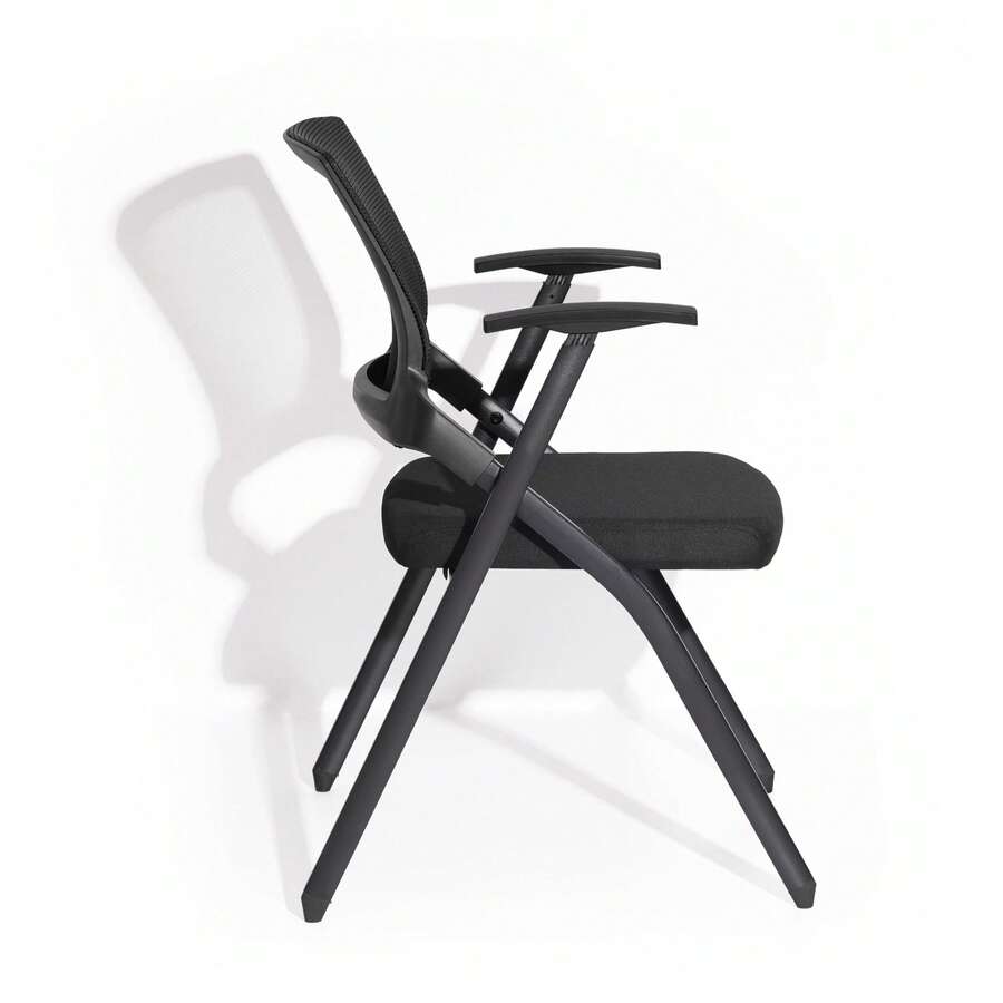 Modern Conference Chair With Mesh Backrest, Folding Office Seating - Black - No Tabletop - View 1