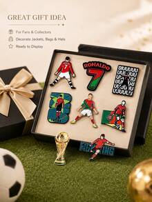 FIFA 8/4/1pc Cristiano Ronaldo Football Enamel Pin Set, World Cup Trophy Brooch Metal Badges For Backpack, Jacket, Lapel, Clothing, Soccer Fan Gift - Multicolor - View 5