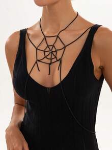 1pc Gothic Black Spider Web Metal Chain Body Chain, Punk Party Gathering Street Carnival Vacation Travel Women's Halloween Versatile Jewelry Body Chain Gift - Body Chain - View 1
