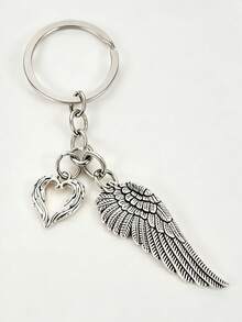 1pc Heart Angel Wings Keychain Phone Bag Backpack Pendant, Handbag Accessory, Souvenir Gift - Antique Silver - View 5