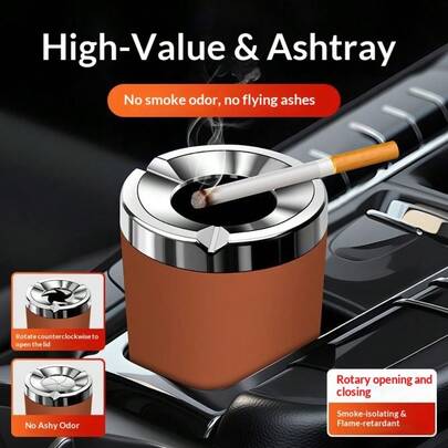 Cenicero de coche de alta gama, con tapa sellada de rosca anti-humo y anti-ceniza voladora, con cinturón suelto para apagar el cigarrillo, cenicero universal portátil para el coche