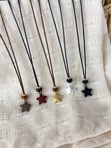 1pc Colorful Five-Pointed Star Pendant Wax Rope Pull Necklace, Luxury High-End Style, Autumn/Winter Sweatshirt Chain, Long Sweatshirt Chain Accessory - Necklace - View 1