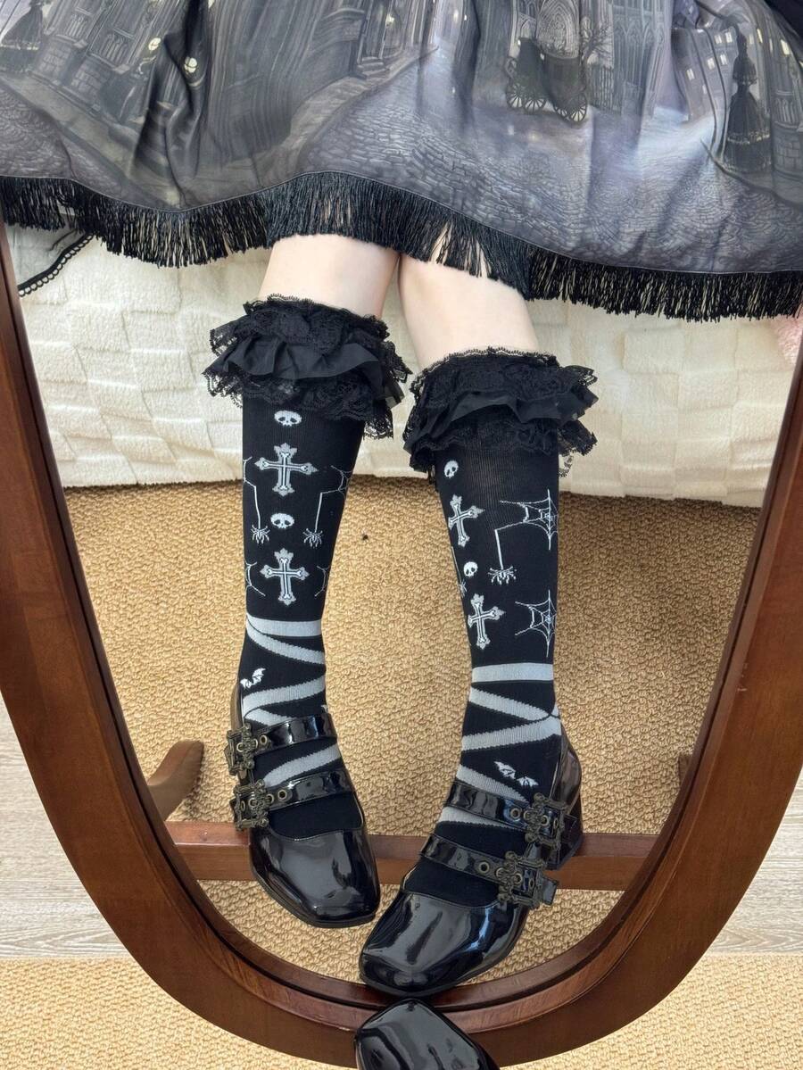 1 Pair Women's Personalized Easter Halloween Party Lace Trim Versatile ...