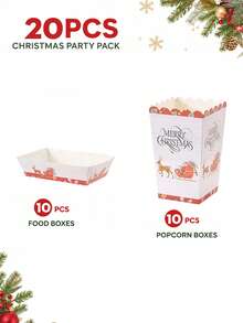 10/24pcs Christmas Reindeer & Santa Hat Print Disposable Paper Tableware Set, Includes Paper Cups, Napkins, Popcorn Boxes, Food Boxes And Straws, Suitable For Christmas Dinner, Family Gathering, Dessert Table Decor And Winter Party - Multicolor - View 16