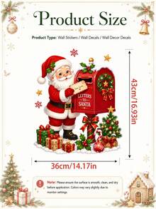 1pc Christmas Santa Snowman Letter To Santa Mailbox Wall Sticker, Cute Holiday Mailbox Scene Wall Decal With Santa Claus Snowman Christmas Tree Gift Box Design, Self-Adhesive PVC Removable Waterproof Wall Decor Sticker For Christmas Home Decoration - Christmas Wall Decals - View 2
