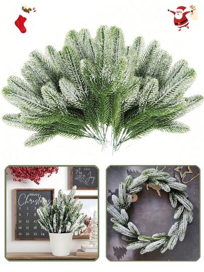 14pcs Snowy Artificial Pine Branch,Green Plants Pine Needle,Christmas Fake Snowy Pine Picks For Xmas Crafts Wreaths Garland Decor,Evergreen Garland Wreath Christmas Decor,DIY Garland Wreath Christmas Embellishing And Home Garden Decoration(Snowflake)