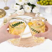 100pcs Gold Cups, 6.76oz Clear Cups With Gold Rim, Gold Beer Cups, Hard Cups For Party, Premium Gold Rimmed Cups, Perfect For Wedding And Party - Gold - View 6