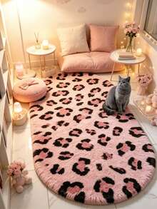 1pc Pink Leopard Print Decorative Rug, Love & Healing Bedroom Decor, Small Rug, Carpet, Home Decor, Living Room Rug, Living Room Small Rug, Bedroom Rug, Living Room Home Decor, Outdoor Rug, Washable Rug - Multicolor 3 - View 6
