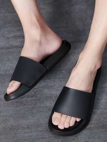 Plus Size Men's Adjustable Non-Slip Soft Sole Slide Sandals, Comfortable Outdoor Slippers For Wide Feet In Summer - Black - View 3