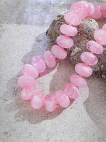 1pc Women's Fashion Minimalist Dopamine Candy Color Exaggerated Beaded Necklace, Versatile For Daily Wear - Light Pink - View 1