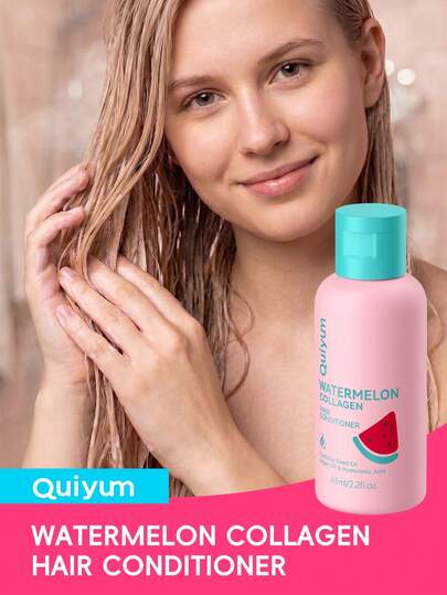 QUIYUM 1 Bottle Nourishing Anti‑Frizz Smoothing, Watermelon Collagen Hair Conditioner,65ml Softening Repairing Hair Treatment Camellia Seed Oil Argan Oil Hyaluronic Acid Hair Mask Daily Hair Care Hot Selling Hair Beauty Product