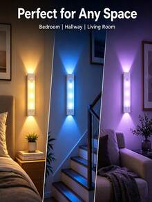 8 Color Changing RGB Night Light With Motion Sensor, Detachable Wall-Mounted Lighting And Lens, Colorful Light Tube, Up And Down Lighting, USB Rechargeable LED Light, Wireless Stair Light, Indoor Wall Light For Closet, Hallway, Stairs, Bedroom Atmosphere Light, Outdoor Wall Light, Sensor Light - Cat Eye Night Light - View 3