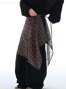 Y2K Vintage Leopard Print Waist Skirt, Asymmetrical Lace-Up Layered Apron Decor, Women's Street Style Sheer Wrap Accessory - Multicolor - View 2