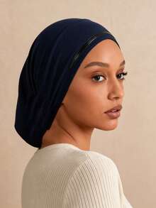 1PC Women's Solid Color Non-Slip Pullover Cap, Comfortable Skin-Friendly Base Cap, Breathable Headscarf Liner For Long Wear, Muslim Hijab Inner Cap, Suitable For Daily Use - A-dark Blue - View 3