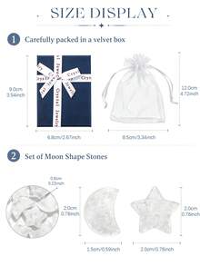 Natural Carved Star Moon Crystal Stone Set, Mixed Gemstone Decor With Gift Box Organza Bag & Info Cards, Home Ornament Collection Gift For Women - Multicolor - View 5