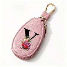Black Letters A-Z Car Key Protection Cover PU Key Bag Mini Car Key Bag Key Ring Wallet Zipper Charter Keychain Male And Female Universal Key Ring Gift - Multicolor - View 24