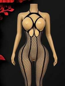 Ladies Sexy Lingerie Women Hollow Out Tight Hot Pantyhose Mesh Bodysuit Stockings Perspective Sexy Long Socks - Black - View 2