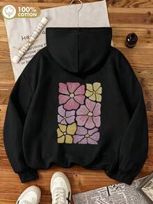 Oversized Women's Sweatshirt For Autumn/Winter, Long-Sleeve Hoodie With Pockets, Casual Top, Y2K Style, Daily Letter Graphic Print, Unisex Black - Black - View 3