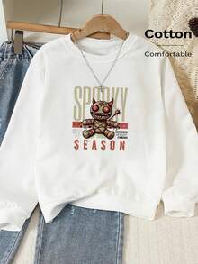 Women's Crew Neck Sweatshirt, Travel Pullover, Cotton Top, Women's Autumn/Winter Basic Sweatshirt - White - View 11