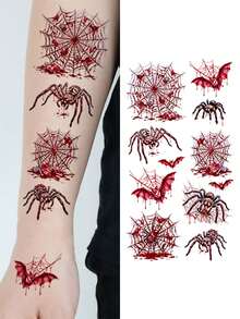10 Sheets, Halloween Temporary Tattoo Stickers, 130pcs Blood Spider, Bat, And Spider Web Patterns, Waterproof Realistic Fake Tattoos For Body, Arms, And Thighs, Suitable For Party Costume Makeup - Multicolor - View 3