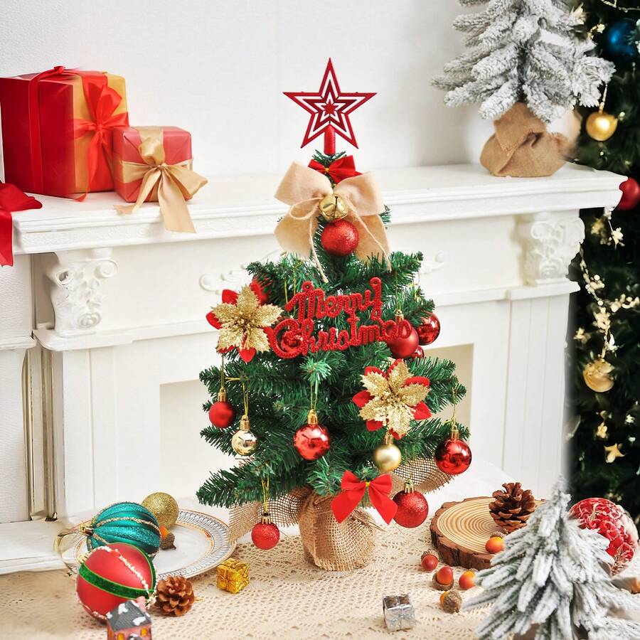 Mini Christmas Tree, Simulated Christmas Tree, With Many Small Decorations, Home Use, Party Diy Decorations, Christmas Decoration Scene - Multicolor - View 1