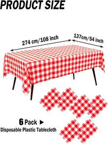 Thickened PEVA Rectangular Disposable Tablecloth, Waterproof And Oil-Proof, Plaid Pattern And Solid Color Options, Suitable For Birthday Party, Picnic, Wedding Banquet, Home Dining Table Decoration, 9 Colors Available - Red Plaid - View 10