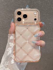 Minimalist Orange Rhinestone Diamond Grid Phone Case Compatible With IPhone 18 Pro Max/18 Pro/18/17 Pro Max/17 Pro/16 Pro Max/16/16 Pro/16 Plus/15/15 Pro Max/15 Pro/11/12/13/14 Pro Max/11 Pro/11 Pro Max/12 Pro/12 Pro Max/13 Pro/13 Pro Max/14 Pro/14 Pro Max/Full Coverage Anti-Drop Soft Shell Creative Personalized - Orange - View 2