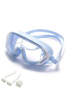 Gafas de natación de marco grande para adultos, gafas de natación unisex con amplio campo de visión, lentes claras de alta definición, correa doble ajustable con ajuste cómodo, equipo de natación para entrenamiento en piscina y fitness, incluye clip nasal y tapones para los oídos - Amarillo - Ver 6
