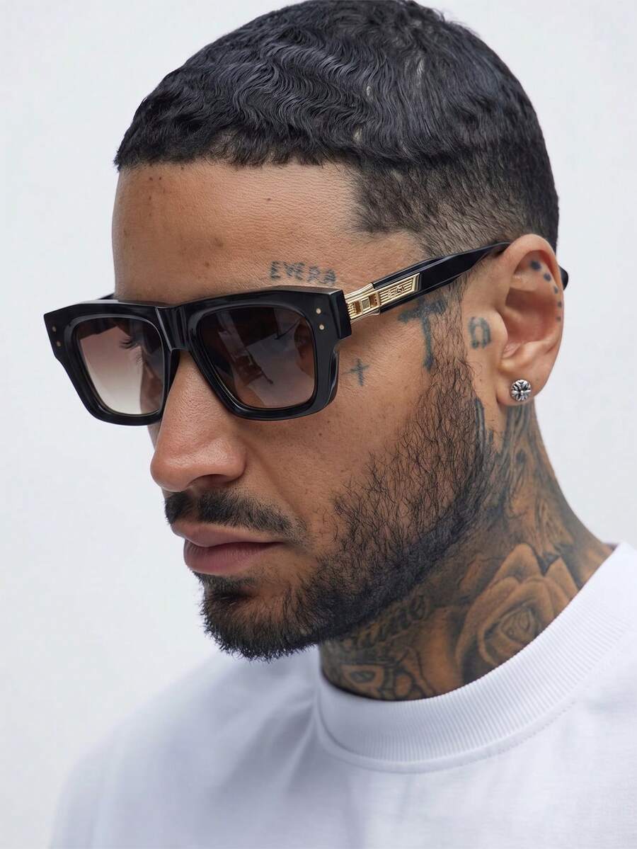 1 Pair Men's Black Square Cool Street Style Retro Fashion Glasses - Black - View 1