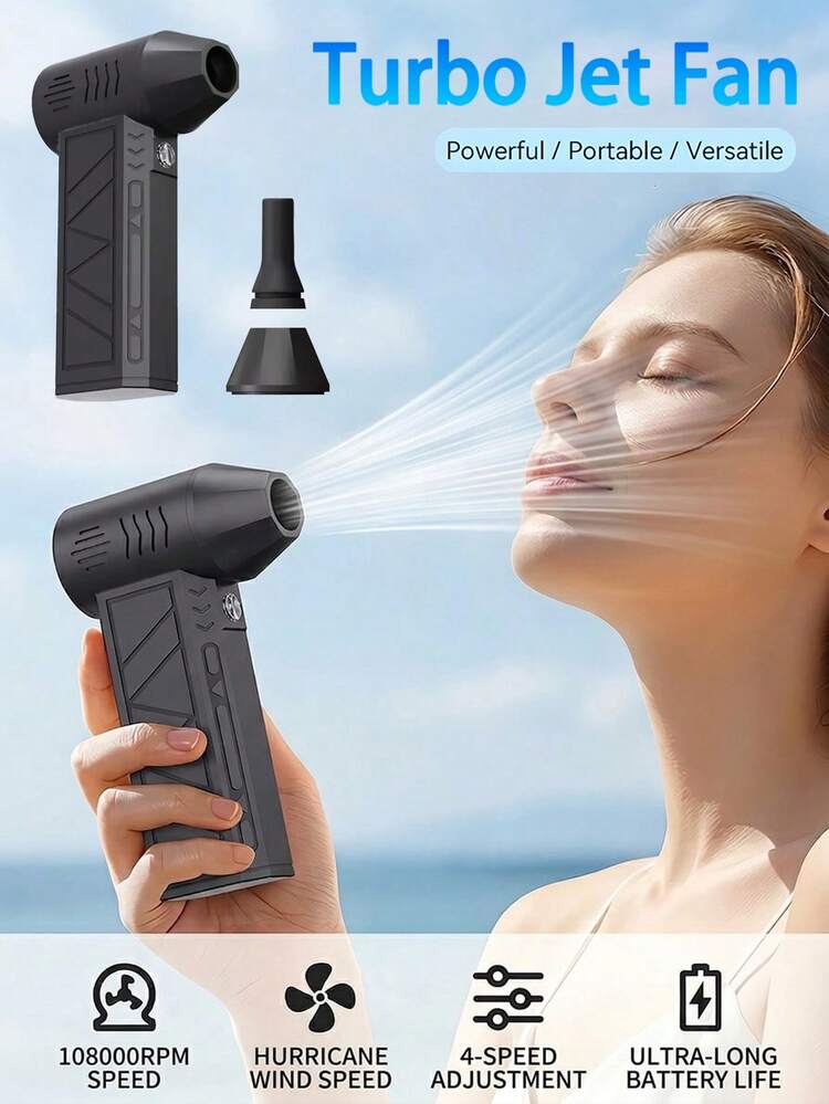 Portable Electric Dust Blower, Strong Compressed Air, Adjustable Wind Speed, Mini Duster, Rechargeable Turbine Jet Fan Motor, High-Speed Powerful Fan, Suitable For Car, Computer, Keyboard, Home And Outdoor Cleaning - Black - View 5