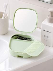 Bow Makeup Mirror Jewelry Storage Box, Plastic Drawer-Style Multi-Layer Cosmetic Mirror, Foldable Convenient Small Mirror Box, Foldable Covered Storage Box, Lightweight Dustproof, High Definition Mirror Surface, Smooth Sliding Drawers, Dressing Table Layered Compartments For Necklaces Rings Hair Clips, Fits Flat Inside Travel Suitcase With Lid Closed, Suitable For Women, College Students, Office Workers, Perfect Gift Between Friends, Protective Souvenir, Birthday Gift - Multicolor - View 10