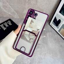 Electroplated Color Frame Transparent Card Slot Phone Case, Raised Camera Frame Anti-Drop Protective Shell, Fashionable Versatile Style Compatible With Samsung Galaxy S26 Ultra/S26 Plus/S26/S25/S24 Ultra/S24 Plus/S24/S23 Ultra/S23 Plus/S23 Series, Portable Small Gift - Purple - View 3
