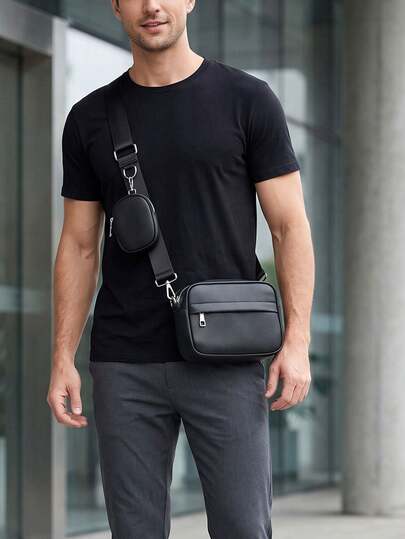 Herr 2-delat mini crossbody-väskset, myntbörs i PU-läder, kvadratisk mini axelväska med justerbar vattentät rem, reseessentiell, sommarväska, nya livsstilsartiklar, studentens måste, herr sidoväska, examens- och studietillbehör, liten herrväska, axelväska för herrar, mobilväska för herrar, kameraväska, vattentät ryggsäck, semester