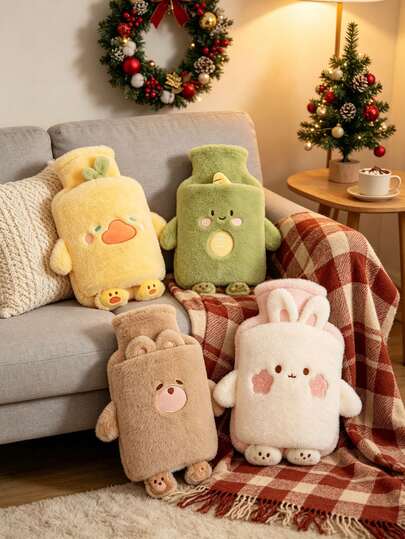 Premium Faux Fur Hot Water Bottle, Soothes Pain And Provides Comfort, Suitable For Neck, Back, Shoulders, Legs And Menstrual Cramps, Perfect As Halloween, Christmas, Thanksgiving Gift